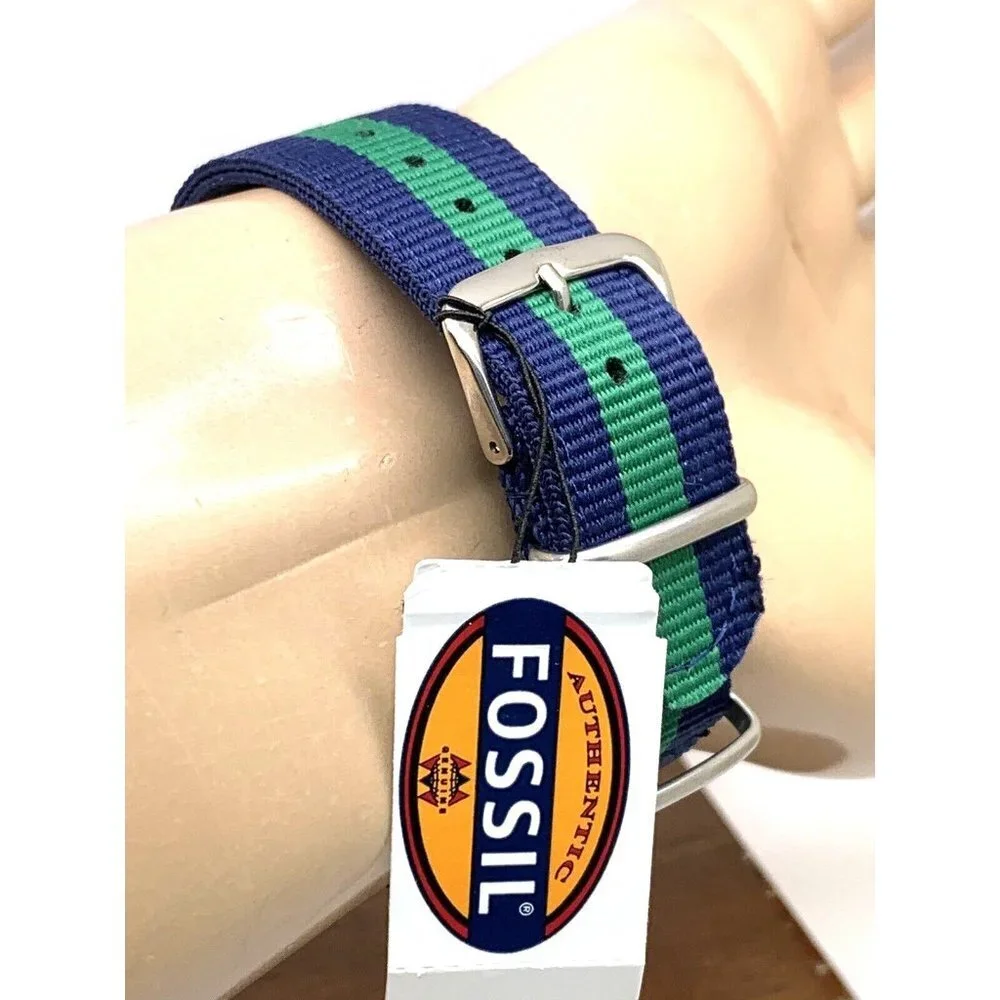 Fossil Mens Watch WB1043 Quartz Green Dial 38mm Stainless Steel Case Nylon Strap